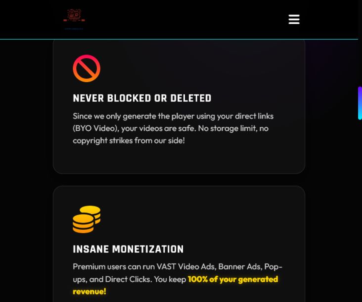 BMRBD Player product interface showing direct-link video features
